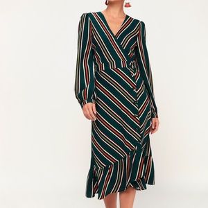 Lulu's NWT High-Low Striped Wrap Midi Dress